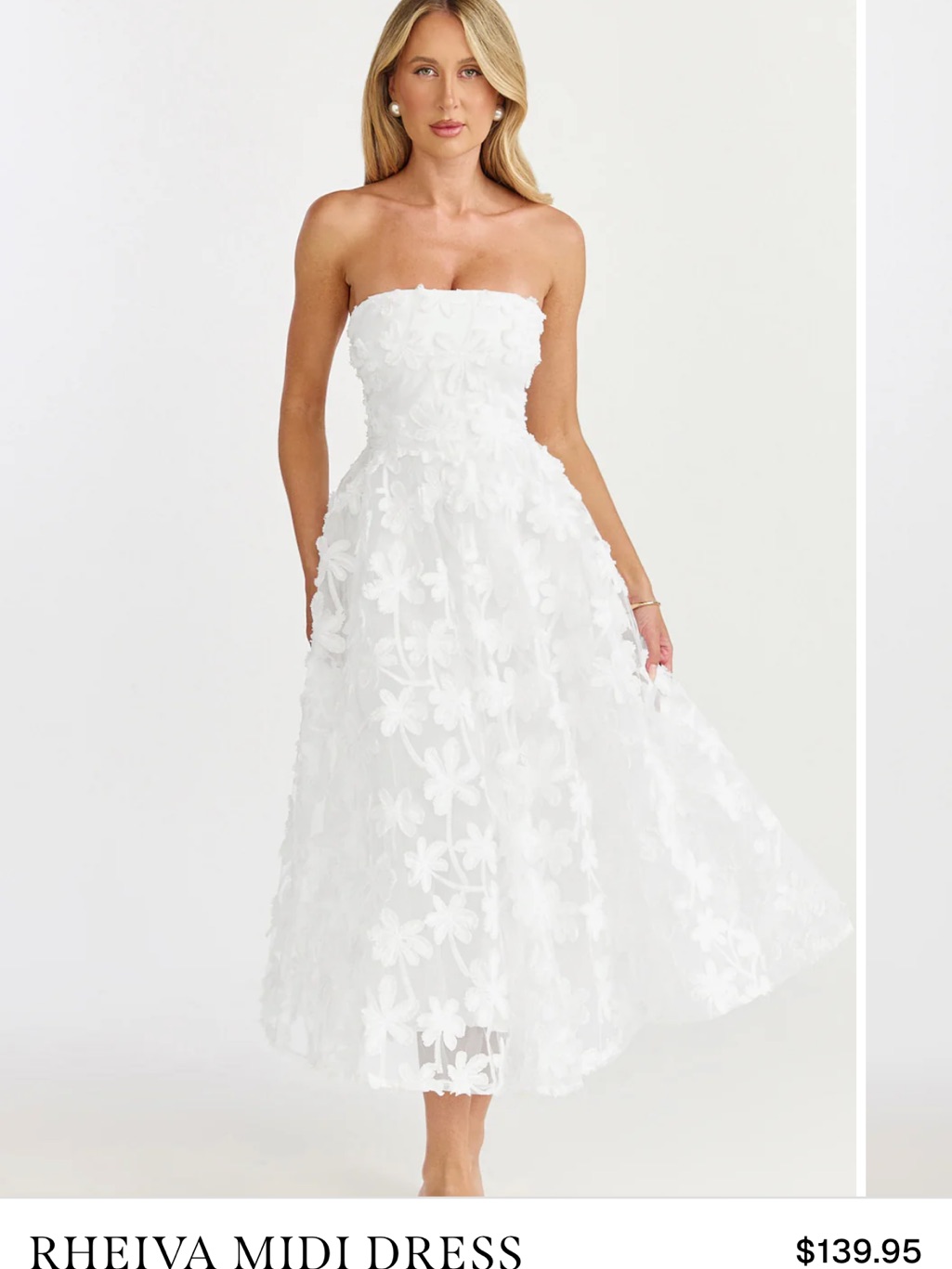 Showpo White Strapless Floral Appliqu Midi Dress